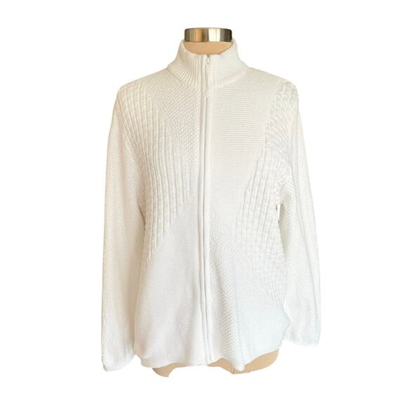 Coldwater Creek Cream Zip Front Multi-knit Cardigan XL Closet Staple Minimalist - Picture 1 of 8